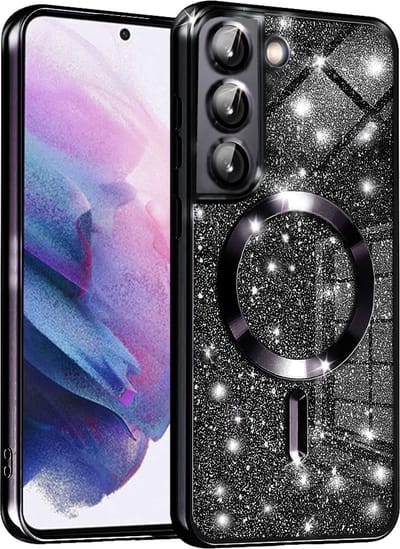 Hoesje geschikt voor Samsung Galaxy S22 - Techsuit Luxury Glitter Back Cover - Geschikt voor MagSafe - Zwart