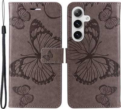 Coverup Hoesje - Geschikt voor Samsung Galaxy S25 / S24 Hoesje - Coverup Vlinders Book Case - Taupe Grijs