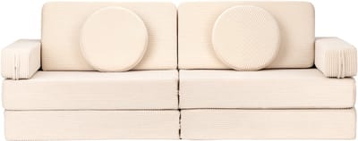 Babiem® Max - Speelbank - 8 Onderdelen - Kinderbank - Kindersofa - Wasbare Hoes - Modulaire Bank - Speelgoedbank - 120x60x44 cm - Beige Ribstof