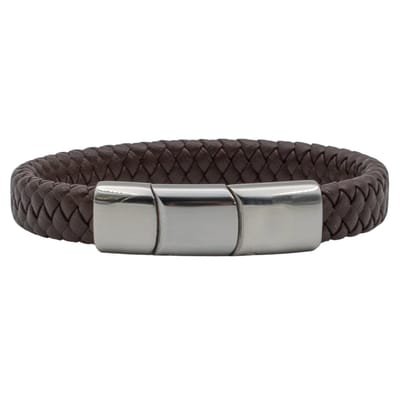 Marama - Herenarmband Magnus Bruin - Sluiting Metaal Zilver - The Nordic Collection - RVS - leer - schuifsluiting - robuuste armband mannen - luxe geschenkverpakking