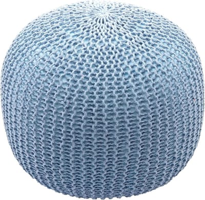 Gebreide Poef - Zitkruk Voetensteun - Woonkamer Decoratie - Grof Gebreide Look - 40x50cm - Blauw