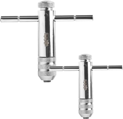 Set van 2 T-Handgrepen - Windijzer Ratchet - Verstelbare Handdraadset - Handdraadboorbitset - T-Vormige Sleutelkits voor Metrische Draadboor M3-M8/M5-M12