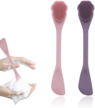 2 stuks gezichtsreinigingsborstels - siliconen maskerborstels - 2-in-1 kattenpoot gezichtsreinigingsborstel (roze, paars)