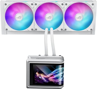 ASUS ROG Ryuo IV SLC 360 ARGB White Edition - afmeting radiator: 360 mm - voor Intel LGA: 1851, 1700 - AMD AM5, AM4 - 3x serie geschakelde 120mm ARGB-fans - 6.67” AMOLED-display - wit
