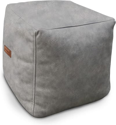 Vierkante Poef - Voetenbankje Poef - Ontspannen Zitten - Lederlook Afwerking - 40x40x40 cm - Wit
