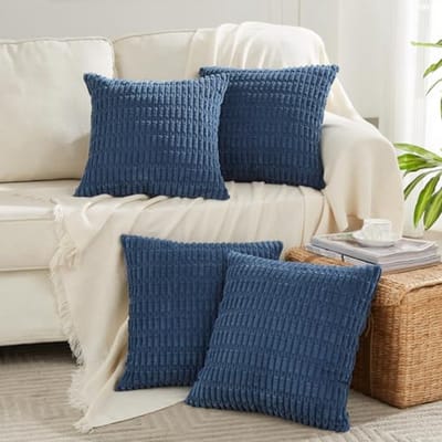Set van 4 Bohemien Kussenslopen 40x40 cm - Blauw, Corduroy, Modern, Decoratief voor Bank en Slaapkamer