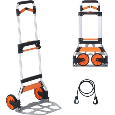 VEVOR Opvouwbare steekwagen 140 kg Transportwagen Gemaakt van aluminiumlegering en kunststof Stapelwagen met verstelbare handgreep 900-1109 mm Opvouwbare trolley Inclusief bevestigingskoord Compact formaat voor opslag
