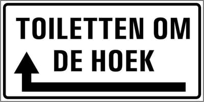 Toiletten om de hoek sticker links 300 x 150 mm