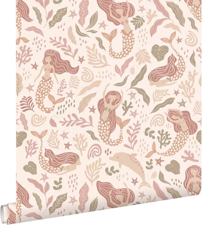 ESTAhome behang zeemeerminnen beige, roze en groen - 0.53 x 10.05 m - 131497