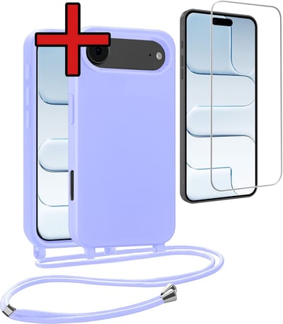 Hoesje Geschikt voor iPhone Air Hoesje Siliconen Case Met Koord Met Screenprotector - Hoes Geschikt voor iPhone Air Hoesje Backcover Met Telefoonkoord - Lila