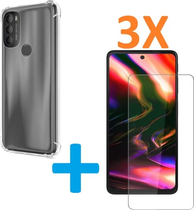 Shockproof Soft TPU hoesje Silicone Case Geschikt voor: Motorola Moto G71 met 3X Tempered glas Screen Protector