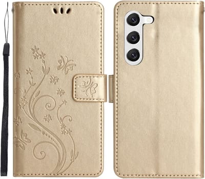Coverup Hoesje - Geschikt voor Samsung Galaxy S23 Plus Hoesje - Coverup Bloemen & Vlinders Book Case - Goud