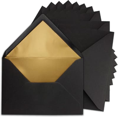 Enveloppen C5 - Kraftpapier enveloppen - Uitnodigingen versturen - Goudkleurige zijdevoering - 250 stuks - Zwart