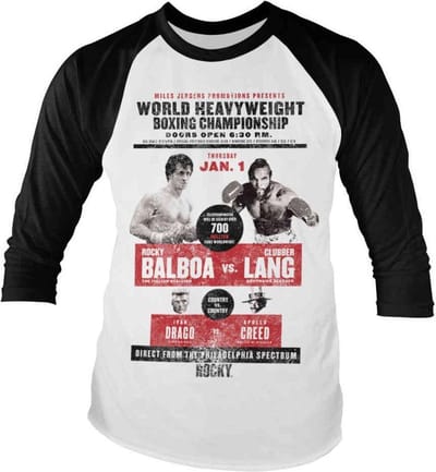 Rocky Raglan top -S- World Heavyweight Poster Wit/Zwart