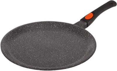 Famanu – Extra grote pannenkoekenpan 32 cm gegoten aluminium met sterke antiaanbaklaag steenlook en afneembare greep voor gezond bakken