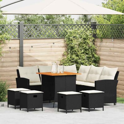 vidaXL - 6-delige - tuinbankset - met - kussens - L-vormig - zwart - polyrotan