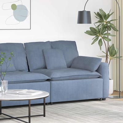 vidaXL - Modulaire - bank - Armleuning - eindmodule - met - kussens - 100 - cm - blauw