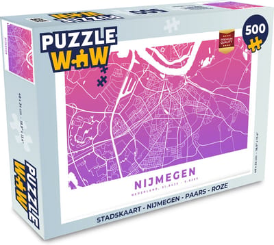 Puzzel Stadskaart - Nijmegen - Paars - Roze - Legpuzzel - Puzzel 500 stukjes - Plattegrond