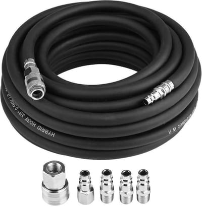 OmGoods - Dailygoody - 15M Luchtslang-kit - Flexibele Rubberen Luchtslang - 5-delig Compressor-Accessoireset - Zwart - Geschikt voor Pneumatische Toepassingen
