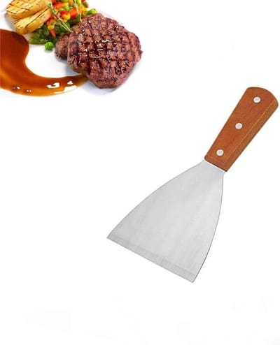 Anti-aanbak roestvrijstalen spatel met houten handgreep voor thuiskeuken en restaurants - kookgereedschap voor gebakken eieren, pannenkoeken, vlees en hamburgers.
