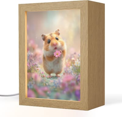 Nachtlampje 15x20 cm - Kinder lampje - Hamster - Bloemen - Roze - Oranje - Tafellamp kinderkamer - Slaapkamer lamp - Bedlamp kinderen - Kinderlampje stopcontact - Wandlamp babykamer - Nachtlampjes