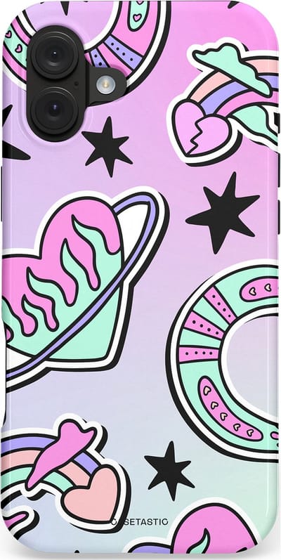 Casetastic hoesje geschikt voor Apple iPhone 16 Plus - MagSafe - Dubbellaagse bescherming - Paarse Droomwereld - Fashion Case - Lila Lichtgrijs Zwart Mintgroen