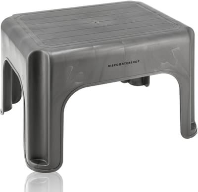 Opstapkrukje Grijs – 120 kg Belastbaar – Antislip Kunststof Krukje – Opstapje voor Volwassenen en Kinderen – Voor Keuken, Badkamer, Camper, Caravan en Camping – Lichtgewicht & Stevig – 38x29x24 cm
