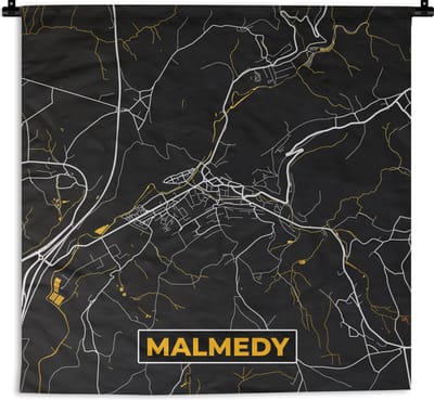 Wandkleed - Wanddoek - Plattegrond - Goud - Malmedy - Kaart - Stadskaart - 180x180 cm - Wandtapijt