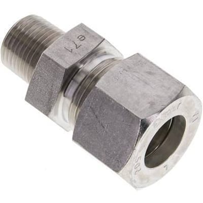 1/2'' NPT Buitendraad x 20S RVS Rechte Knelfitting 400 Bar DIN 2353 - FL2S-MO-ST-012N-20-S