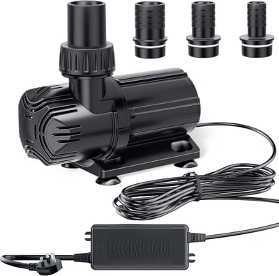 POPOSOAP DC-vijverpomp 4600 l/u-24 V laagspannings-dompelpomp met AC/DC-adapter-geluidsarm-4 slangaansluitingen-geschikt voor tuinvijvers-aquaria-fonteinen en waterpartijen