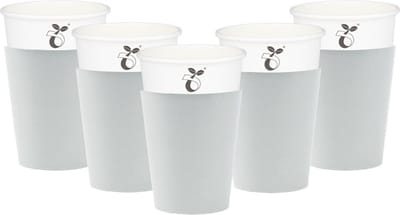 Givi Italia Feestbekers met hoesjes - 24x - zilvergrijs - papier - 250ml - kinderfeestje - biologisch afbreekbaar