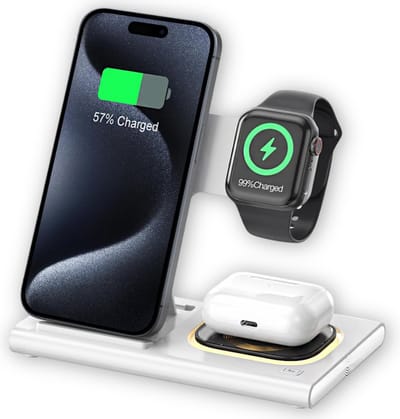 Dutch Quality® 3-in-1 Draadloze Oplader – 15W – Oplaadstation – Geschikt voor smartphones, Apple Watch en AirPods - snellader geschikt voor Qi - met nachtlampje - zonder adapter