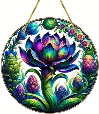 Kleurige Mandala Bloem en Blad Geveldecoratie van Gebrandschilderd Glas, Zonlicht Vanger voor Raam, Wanddecoratie en Cadeau voor Verjaardagen