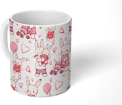 Mok - Koffiemok - Konijnen - Liefde - Patronen - Mokken - 350 ML - Beker - Koffiemokken - Theemok