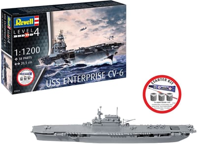 Revell Modelbouwpakket Schepen - 75824 USS Enterprise CV-6 - Yorktown-klasse - Vliegdekschip - Starter Kit Plastic - 1:1200 - Modelbouw