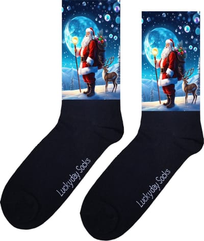 Kerstman - Opkikker - Grappige sokken - Valentijns cadeau - Verjaardag cadeau - Sinterklaas cadeau - Leuke sokken - Vrolijke sokken - Kerstfeest - Maan - Kerst Sokken - Vaderdag - Moederdag - Kerstcadeau - Socks die Happy maken - Maat 37-44