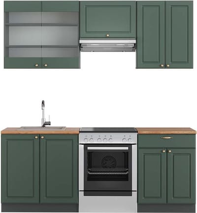 Vicco Fame-Line Complete keukeneenheid – 200 cm, WB Eik Groen-Goud Landhuis/Antraciet