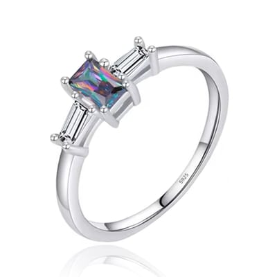 Elenza Sterling .925 Zilveren Ring met Vierkante Regenboogsteen en Zirkonia-19mm