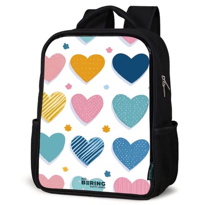 NoBoringSuitcases.com® - Rugzak zwart meisjes - Schooltas meisje - NoBoringSuitcases.com® - Rugzak zwart - Schooltas jongen & meisje - Hartenpatroon - Rugtas voor school - Boekentas kind - Schoolrugzak - Kinderrugzak