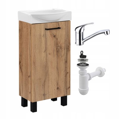 STAMAR - Kast met Wastafel 40 cm Staand + Draaiende Kraan + Sifon - badkamer - meubels - Eik
