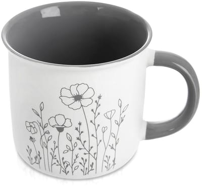 Orion Serie - Porseleinen Mok - 400ml - Bloemmotief - Vaatwasser- en Magnetronbestendig
