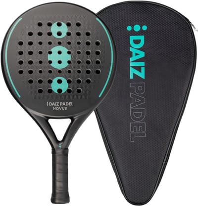 DAIZ PADEL RACKET - Novus Round - Premium Carbon & 3D Effect - Inclusief Thermo Padeltas & Padel Protector - Padel Racket Zwart Groen