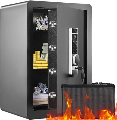 MKSS® Kluis met Vingerafdruk met Alarmsysteem - Brandwerend - Safe met Noodsleutel - Zwart