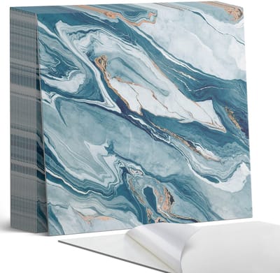 Coloray Plaktegels - Abstracte golven in beweging Zelfklevende Tegels - 20 cm x 20 cm - Turkoois Plaktegels - 20 stuks - Vierkant PVC Tegels - Plaktegels Badkamer - Plaktegels Vloer - Vinyltegels Vloer Zelfklevend - Wandtegel Zelfklevend