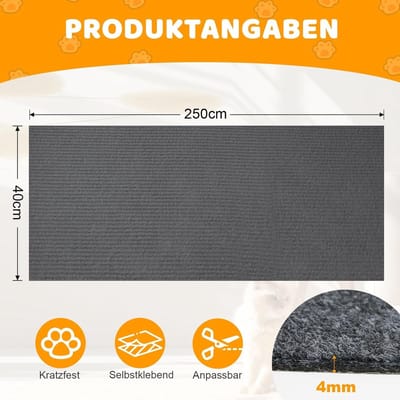 Zelfklevende Krabmat voor Katten 40 x 250 cm - Krabbescherming voor Bank, DIY Kattenkleed en Muurbeveiliging - Donkergrijs