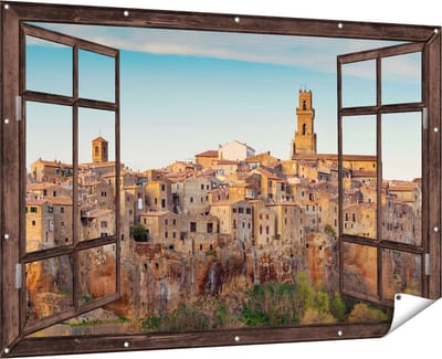 Gards Tuinposter Doorkijk Oude Stad in Toscane, Italië - 180x120 cm - Tuindoek - Tuindecoratie - Wanddecoratie buiten - Tuinschilderij