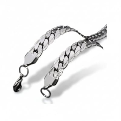 Aramat Jewels | Halskettingen | Platte Gourmet Ketting met bewerkte rand 3mm Zilverkleurig Staal | 55cm |55cm |3mm | Staal | Volwassenen | Verkleurd niet