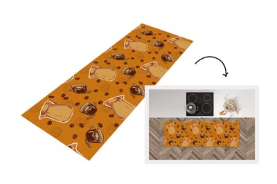 Keukenloper - Loper keuken - Koffie - Patronen - Koffiebonen - 150x50 cm - Keukenloper vinyl