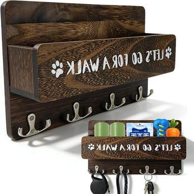 Hondengarderobe met Plank en Wandhaak: Bruin Wandmontage voor Hondenriem, Hondenaccessoires en Wandopslag voor Huisdieren