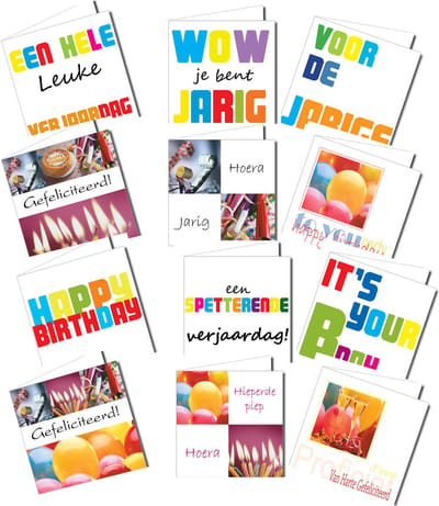 Verjaardag wenskaarten voordeelverpakking 36 stuks